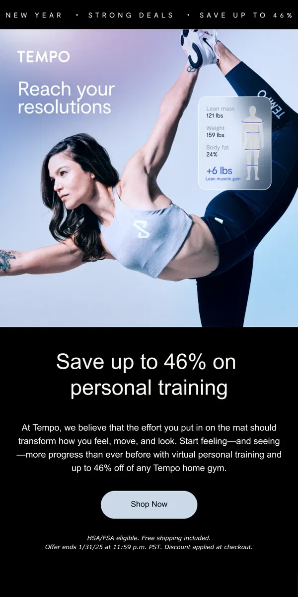 Email from Tempo. 2025: the year of workouts that actually work