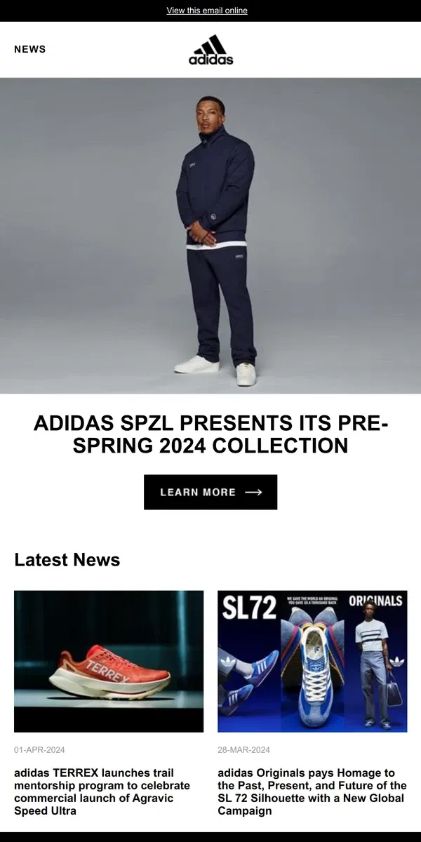 Email from Adidas. adidas SPZL Presents its Pre-spring 2024 Collection