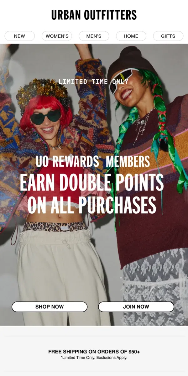 Email from Urban Outfitters. ✌️ double the points from UO Rewards ✌️