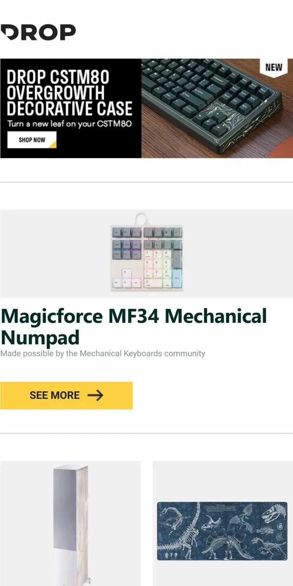 Email from Drop. Magicforce MF34 Mechanical Numpad, HECO Aurora 1000 Floorstanding  Speaker, Drop + Atoms to Astronauts Desk Mats R2 and more...