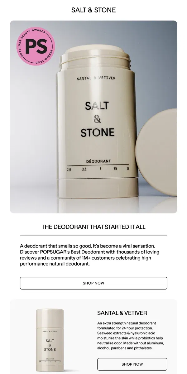 Email from SALT & STONE. The Santal Deodorant