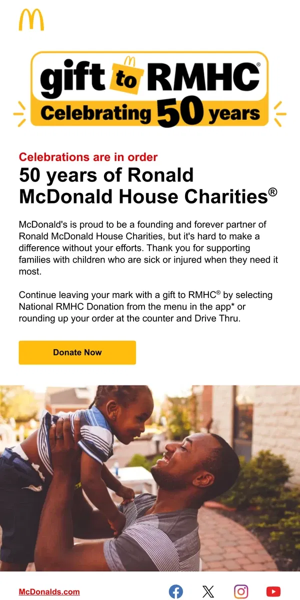 Email from McDonald's. 50 years of RMHC