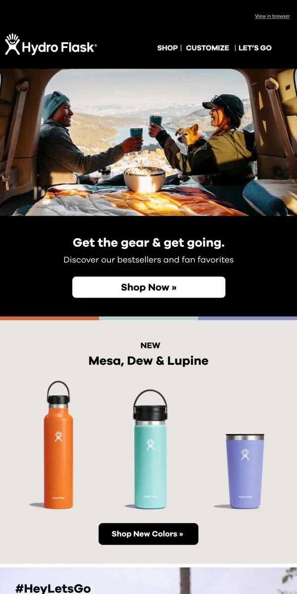 Email from Hydro Flask. Get the gear and get going.