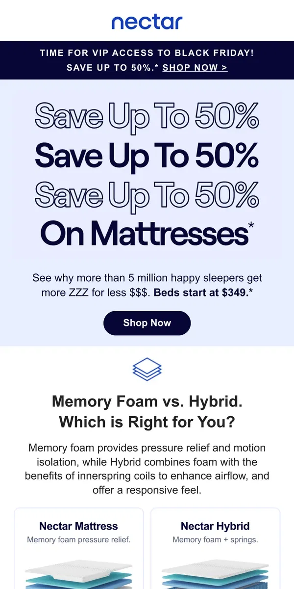 Email from Nectar. Dream big, 💤 better: Save up to 50%