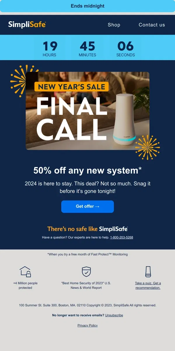 Email from SimpliSafe. New Year's Sale: here today, gone tomorrow