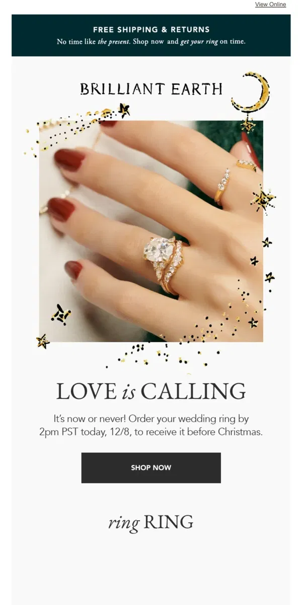 Email from Brilliant Earth. Final call on wedding rings