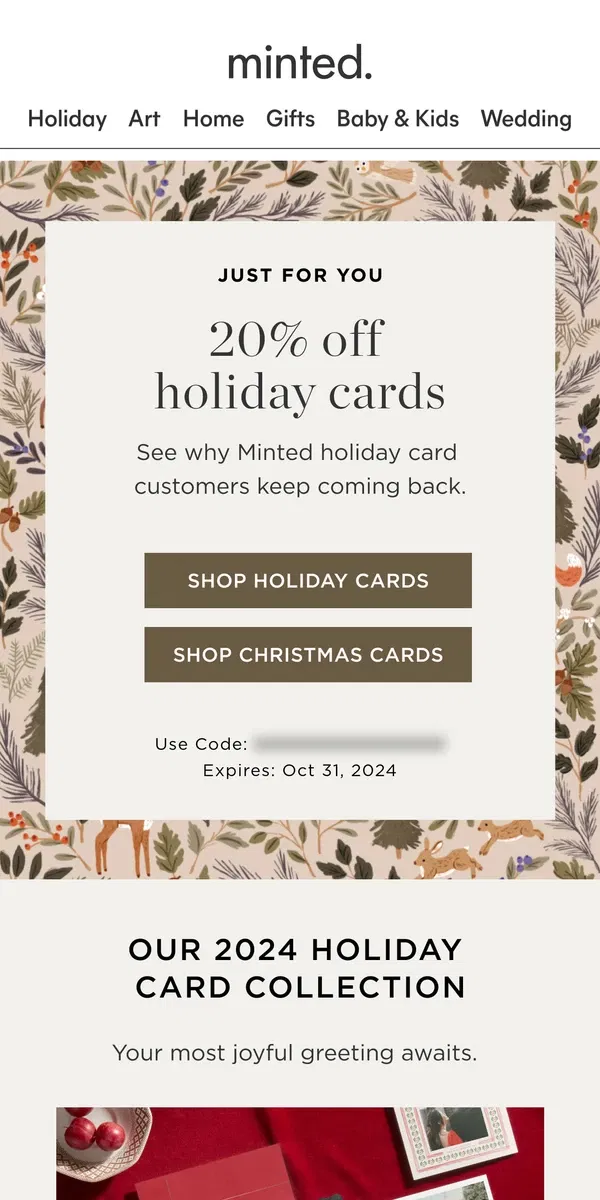 Email from Minted. Here's 20% off holiday cards