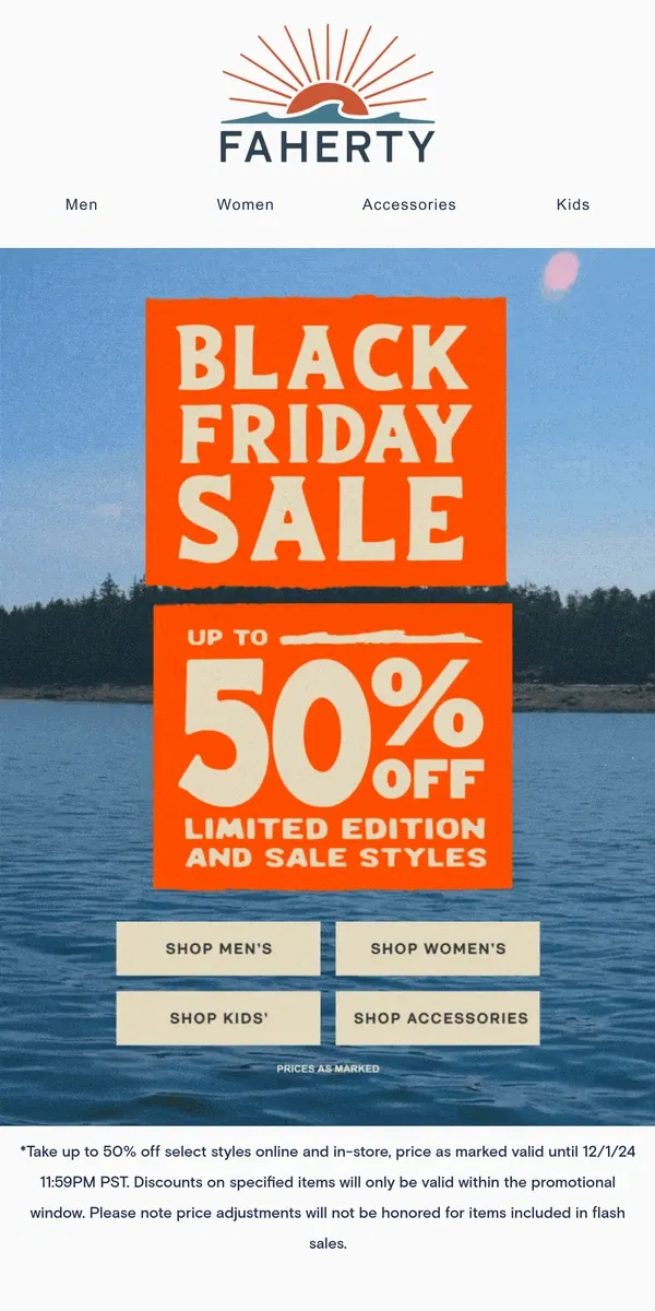 Email from Faherty. Black Friday Starts Now