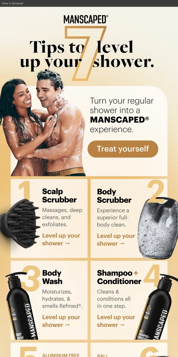 Email from MANSCAPED. Your guide to a better, fresher shower experience