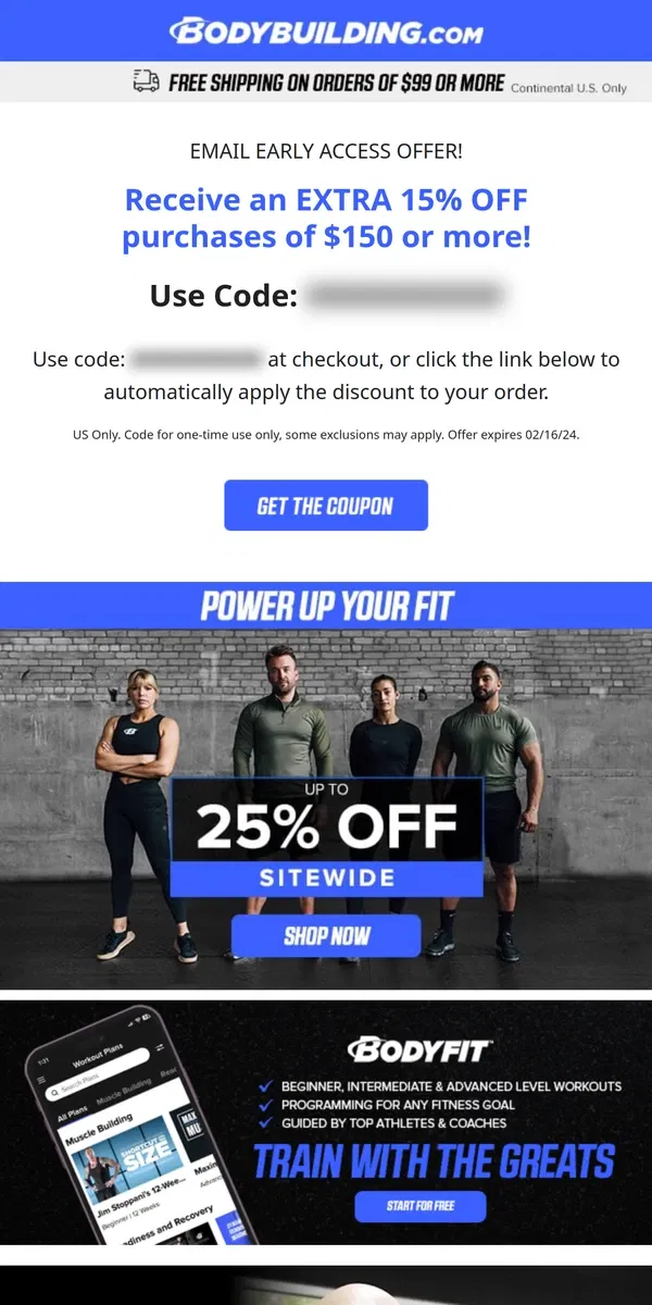 Email from Bodybuilding.com. 🚨 EARLY ACCESS OFFER! Receive an EXTRA SAVINGS 🚨