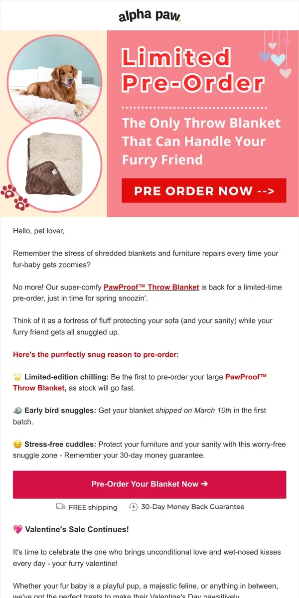 Email from Alpha Paw. 🐶 Pre-Order Your Limited-Edition Paw-Proof Throw Now!