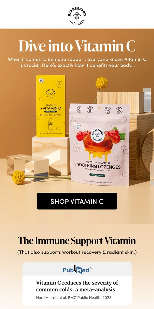 Email from Beekeeper's Naturals. How Vitamin C Supports Your Immune System