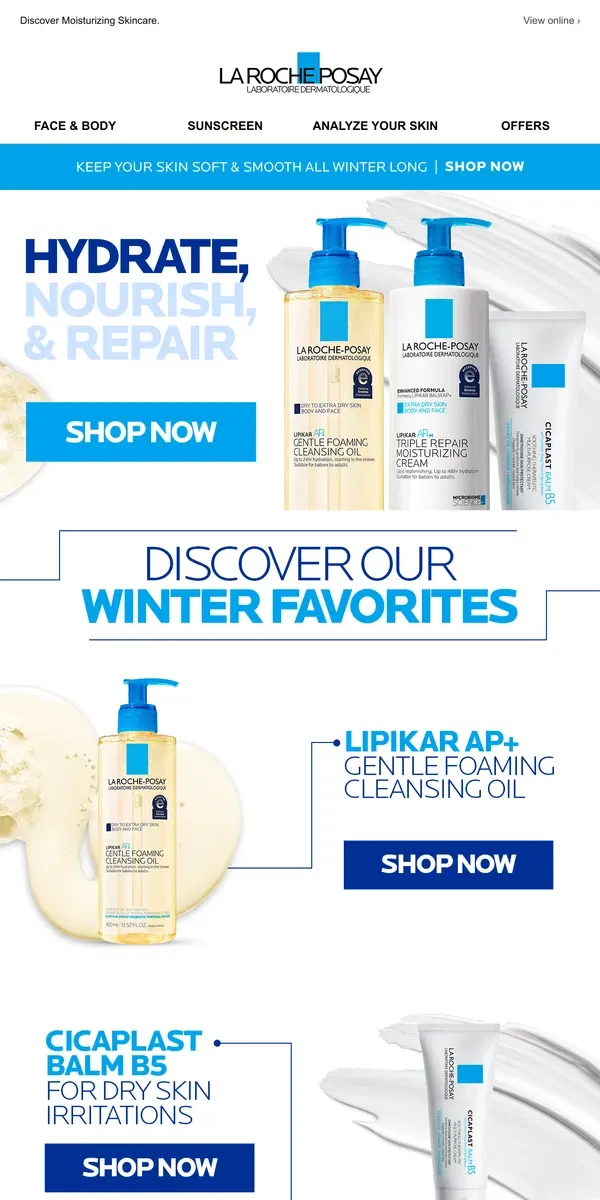 Email from La Roche-Posay. Hydration Heroes to nourish dry skin.