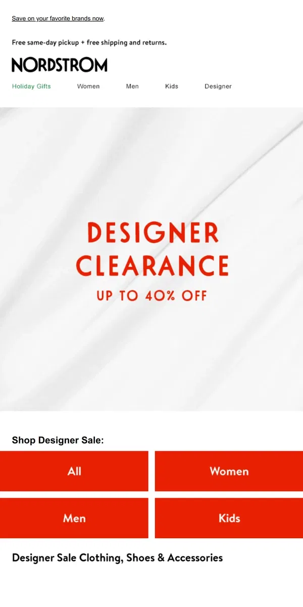 Email from Nordstrom. Up to 40% off during Designer Clearance