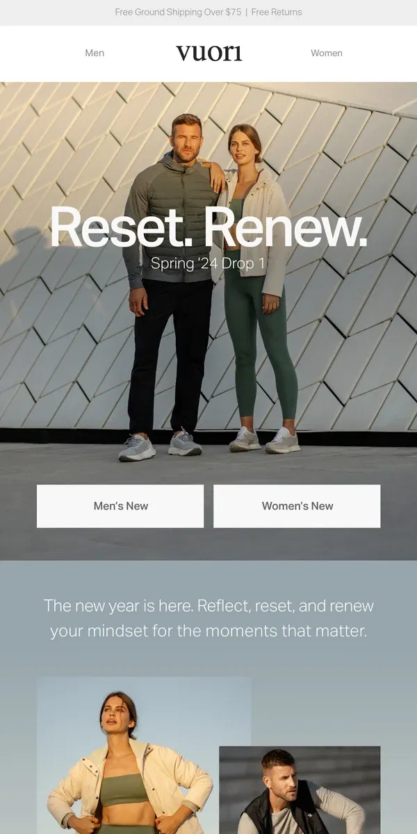 Email from Vuori. Just Launched: Spring '24 Drop 1