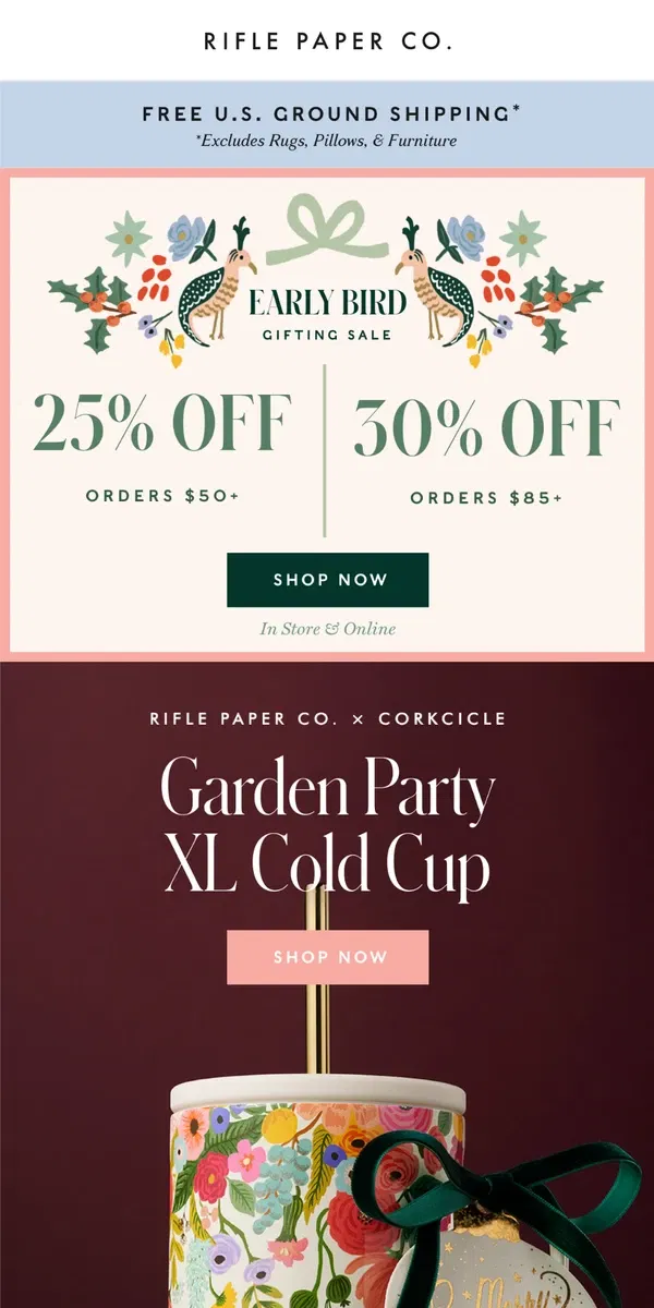 Email from Rifle Paper Co.. Up to 30% Off Your Corkcicle Favorites + FREE SHIPPING