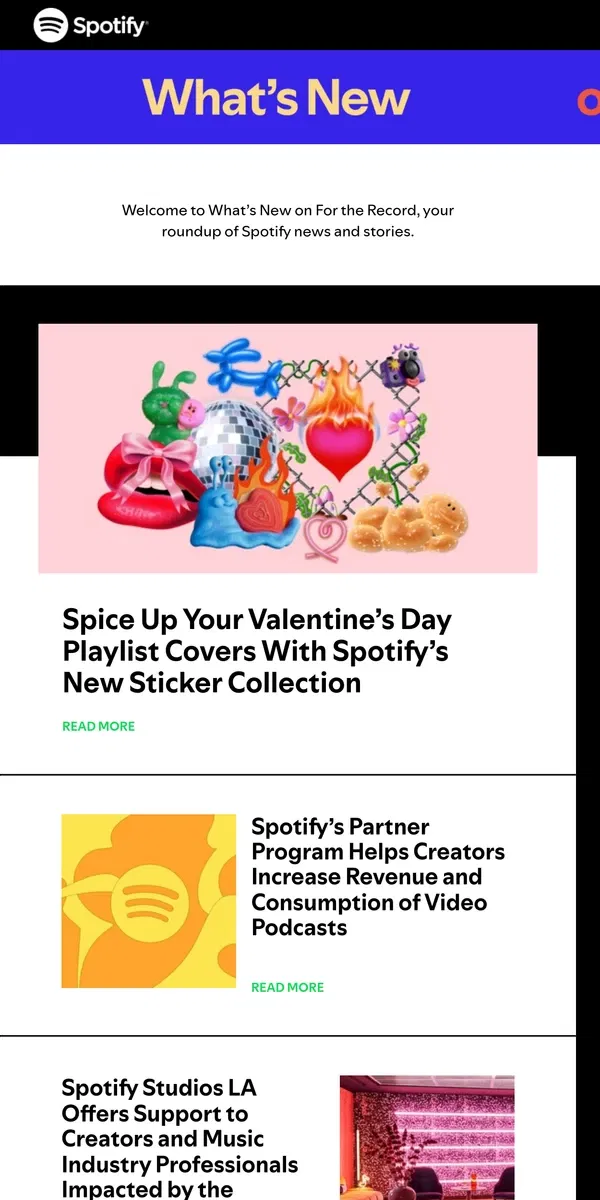 Email from Spotify. Spice Up Your Valentine’s Playlist Cover With Spotify’s New Sticker Collection