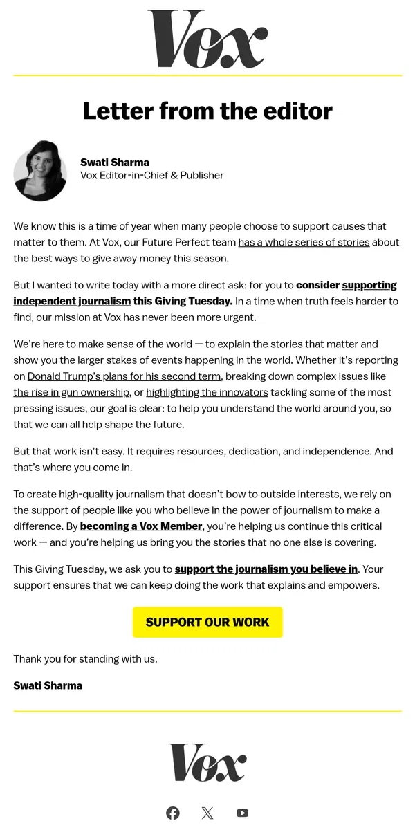 Email from Vox. The power of journalism to make a difference