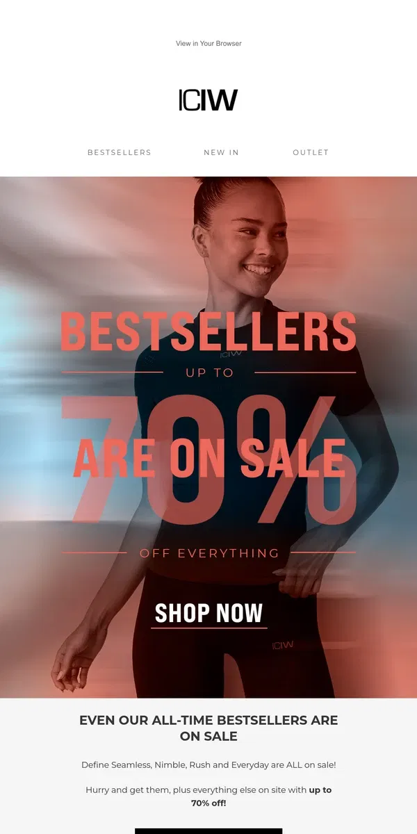 Email from ICIW Sportswear. ALL TIME BESTSELLERS ON SALE