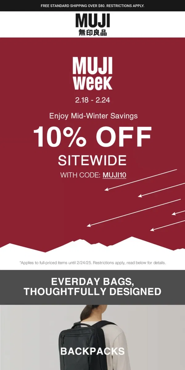 Email from MUJI. MUJI Week Starts: 10% OFF Sitewide!