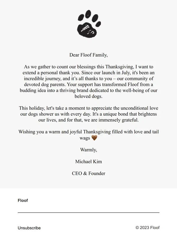 Email from Floof. Thankful For All Floofs 🤎