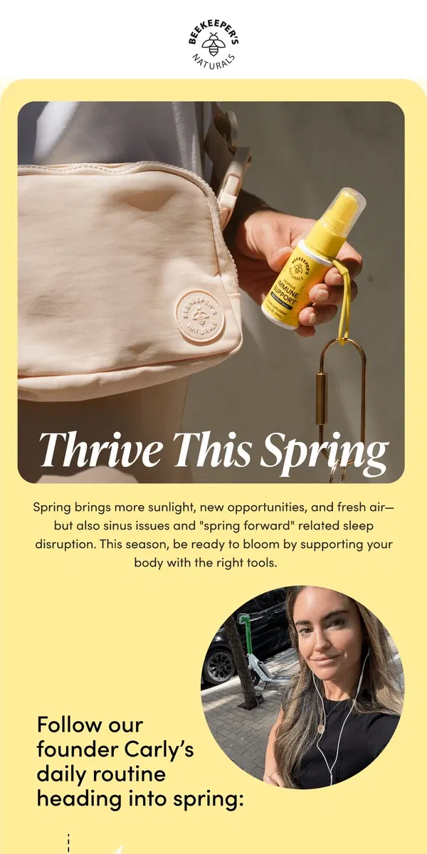 Email from Beekeeper's Naturals. Spring Into Wellness with Carly’s Routine