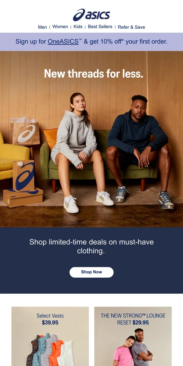 Email from ASICS. On-sale threads for running & resting.