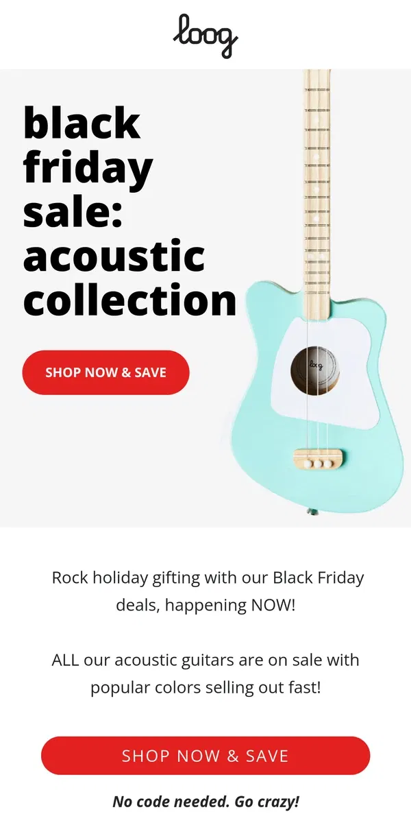 Email from Loog Guitars. Black Friday Deals on Acoustic Guitars 🎸🔥