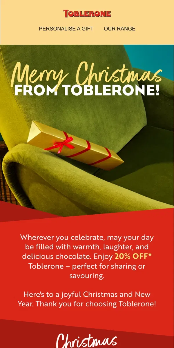 Email from Toblerone. Merry Christmas from Toblerone 🎄