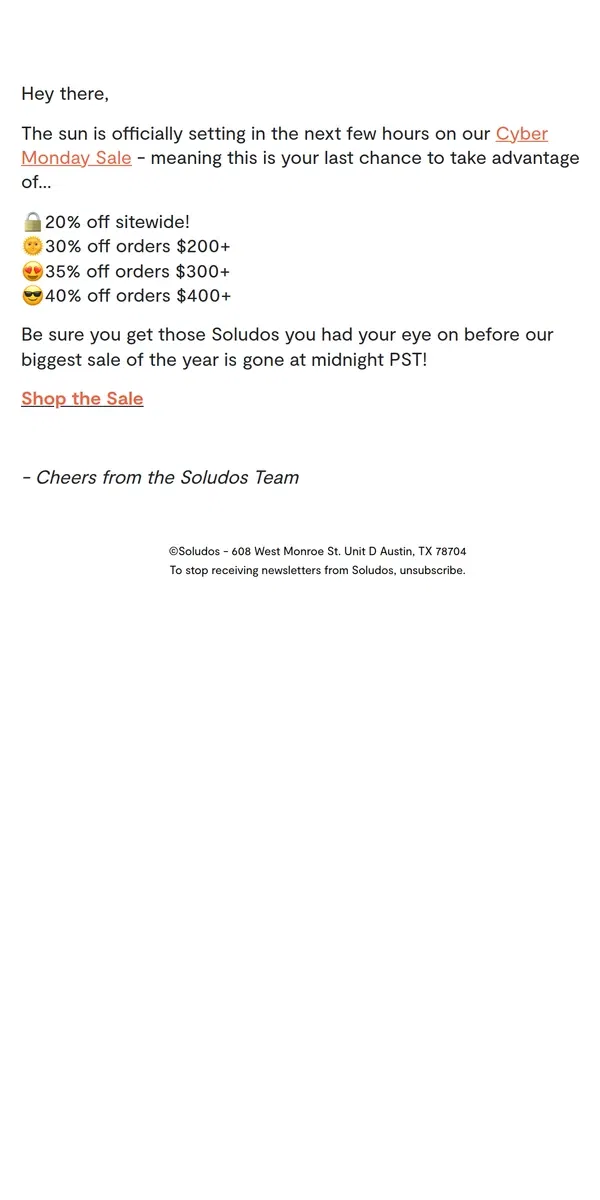 Email from Soludos. 🌞Act Fast! Cyber Monday Ends Tonight!