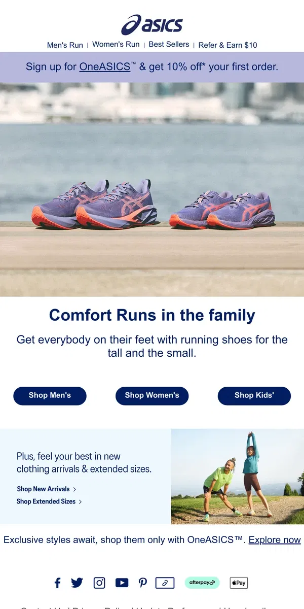 Email from ASICS. Approved for all ages.