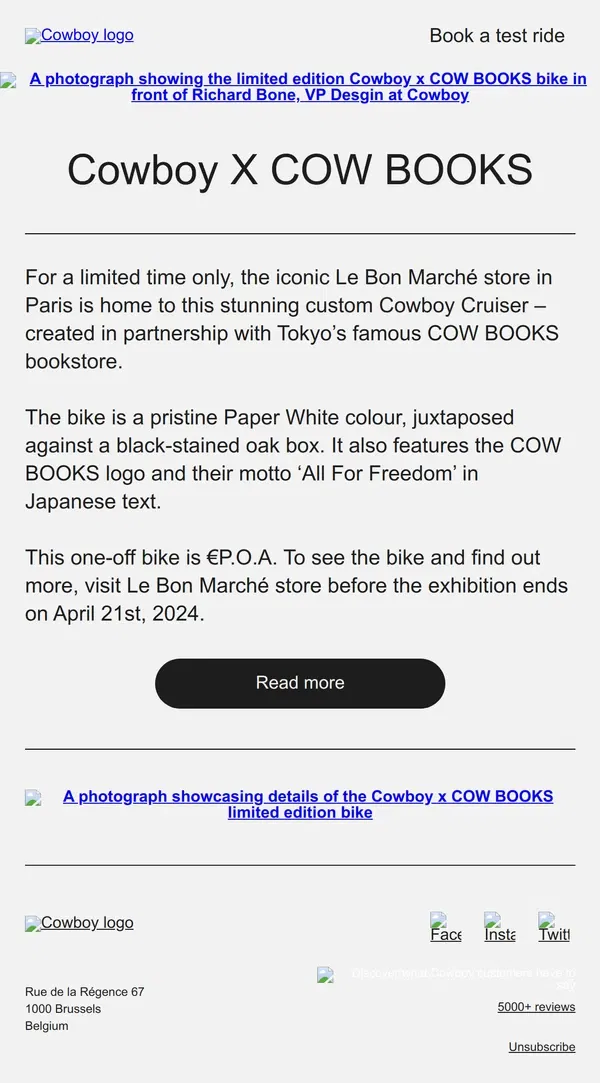 Email from Cowboy. Cowboy X COW BOOKS Collab