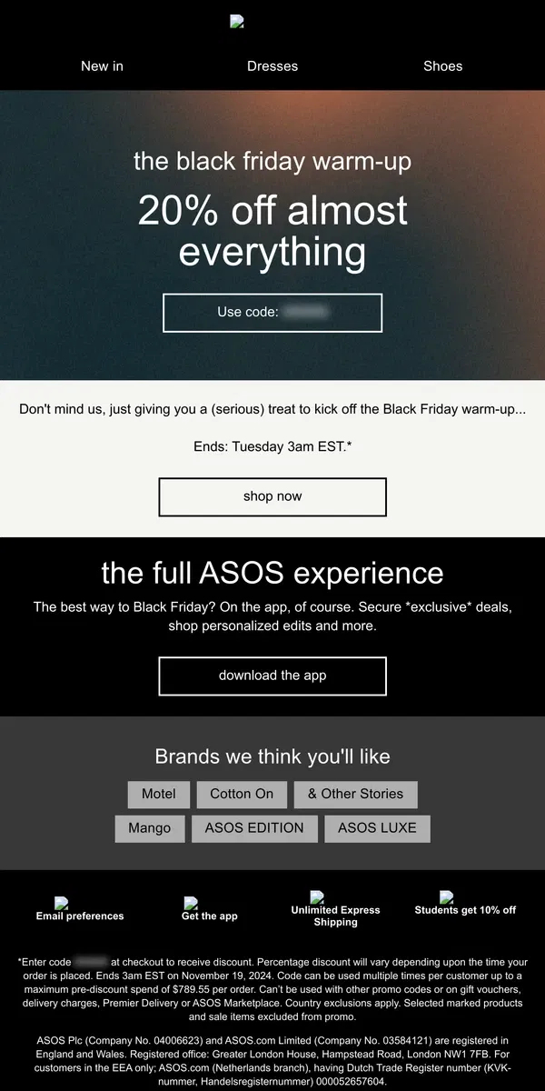 Email from ASOS. 20% off almost everything