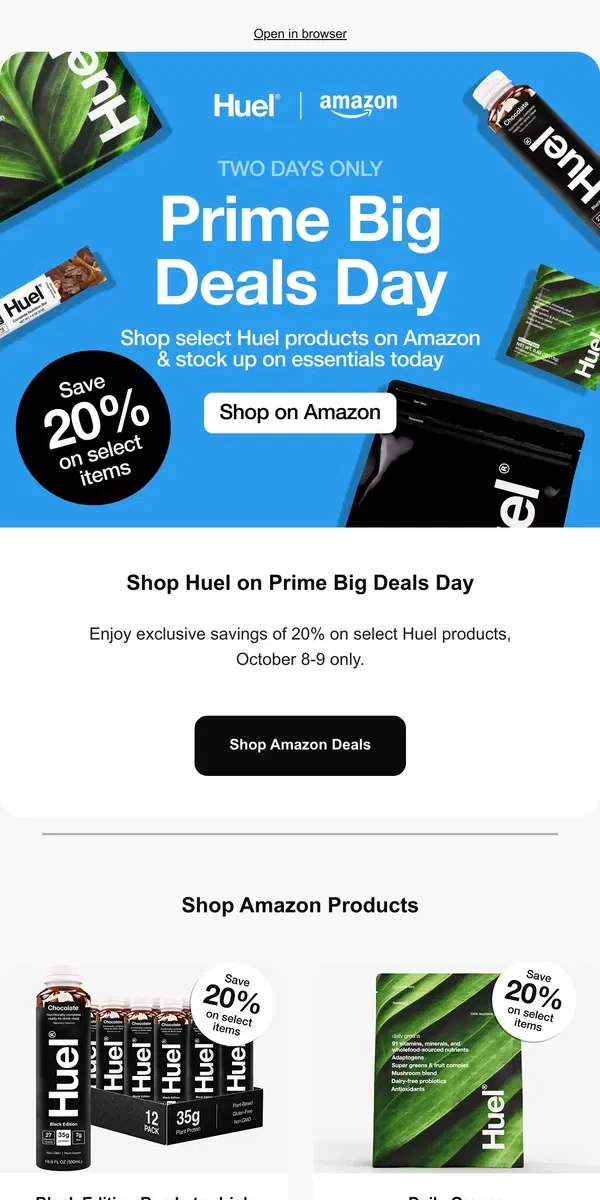 Email from Huel. Prime Big Deals Day Is Here 💫