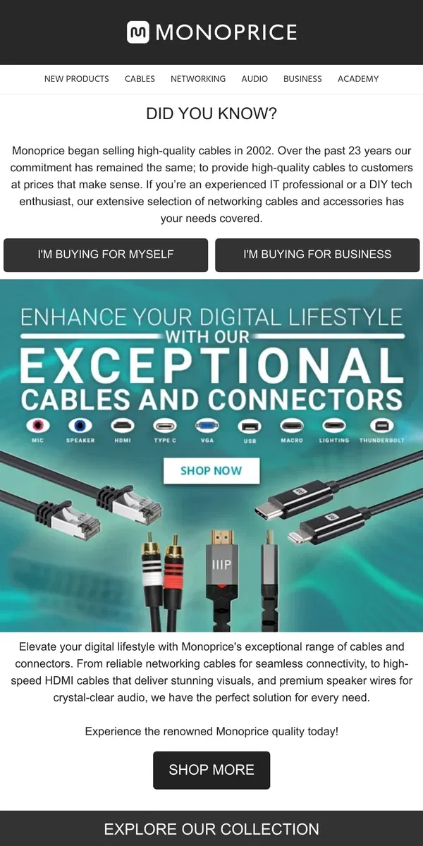 Email from Monoprice. ✨ Enhance Your Digital Lifestyle with High-Performance Cables! ✨