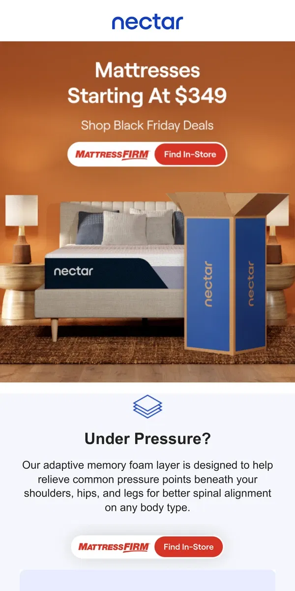 Email from Nectar. Visit your local Mattress Firm for Black Friday Mattress Deals! 🎉