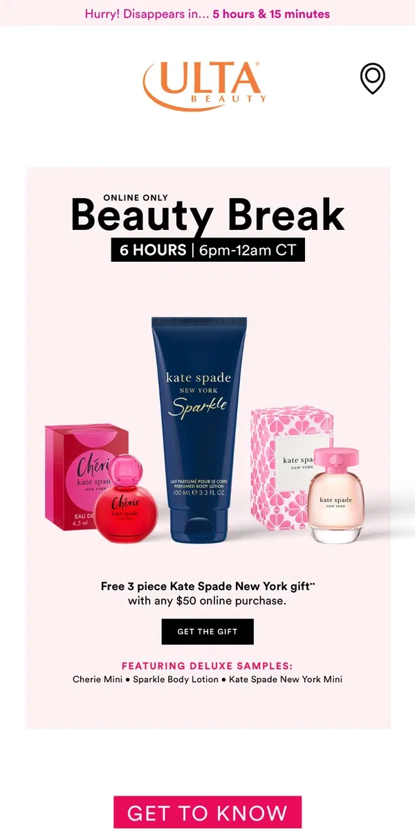 Email from Ulta Beauty. Want FREE Kate Spade New York? 🙌