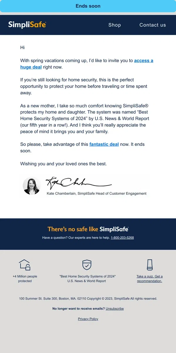 Email from SimpliSafe. You deserve this special offer on 24/7 protection
