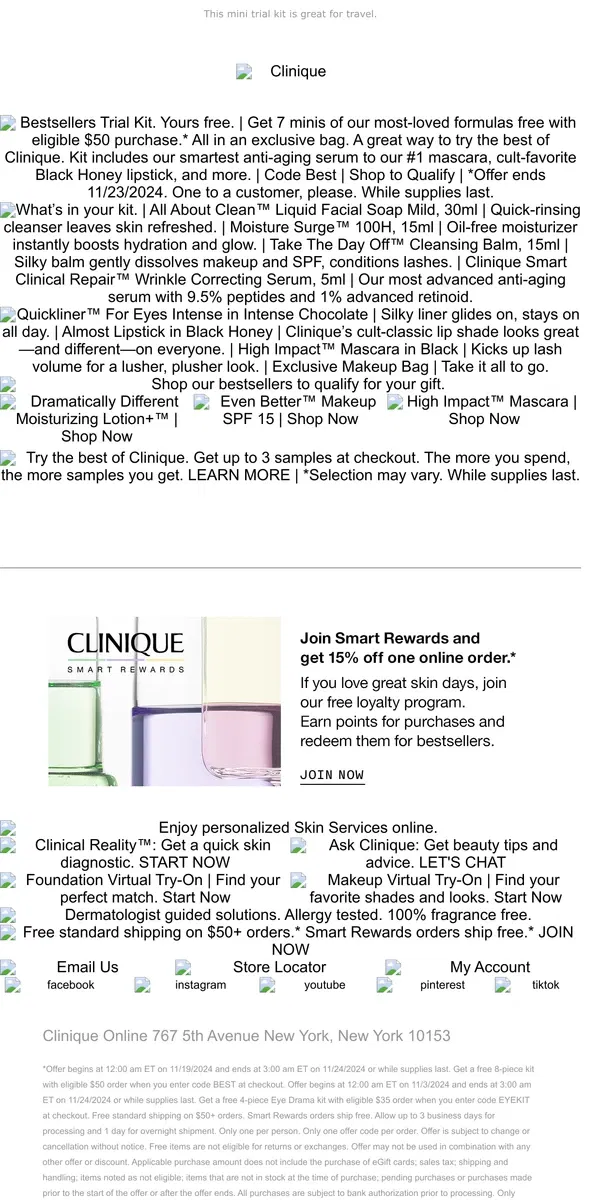 Email from Clinique. ✨ Try 7 best sellers ✨ Get this trial kit free with $50 order.