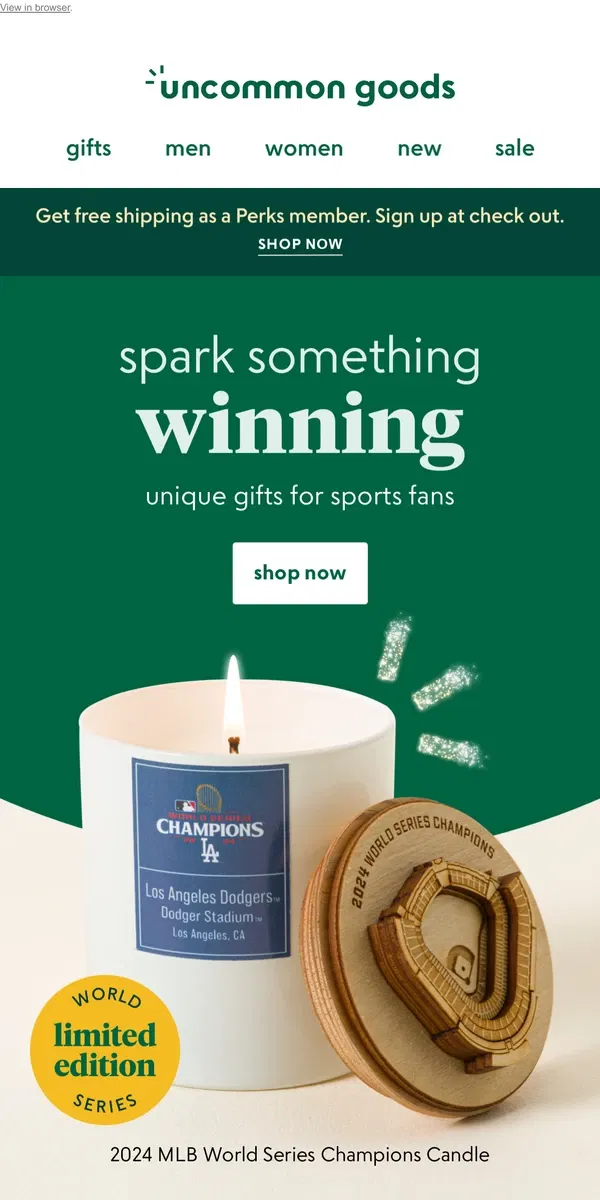 Email from Uncommon Goods. Just-right gifts for sports fans