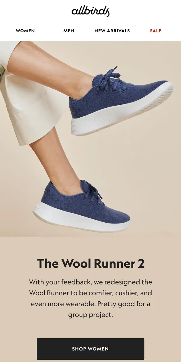 Email from Allbirds. Newer. Cushier. Comfier.