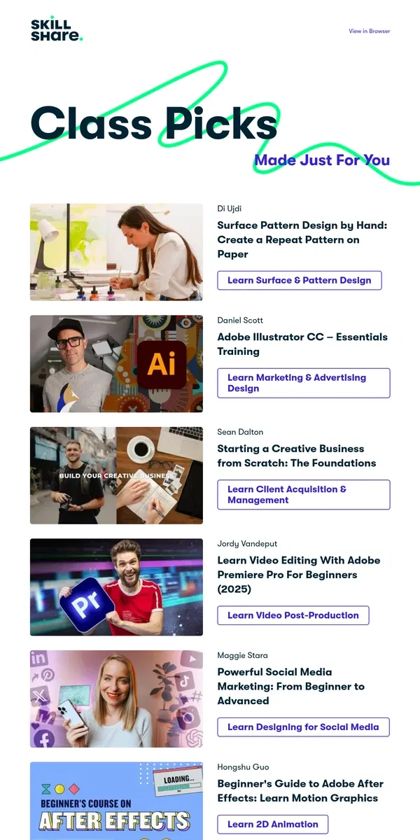 Email from Skillshare. Your Recommended Classes