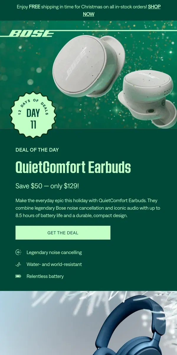 Email from Bose. Deal of the Day: Save up to $50 on QC Earbuds!