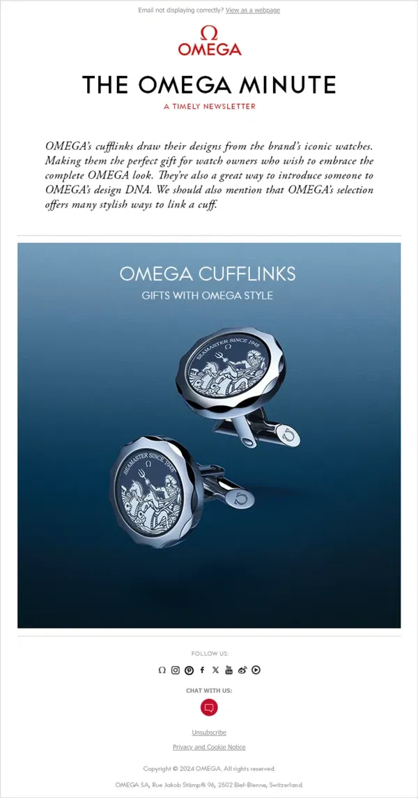 Email from OMEGA. Cufflinks to give