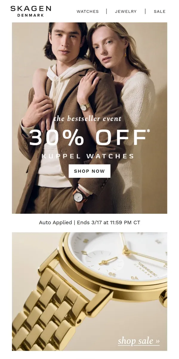 Email from Skagen. this is unbelievable. 30% off this bestseller? wow!