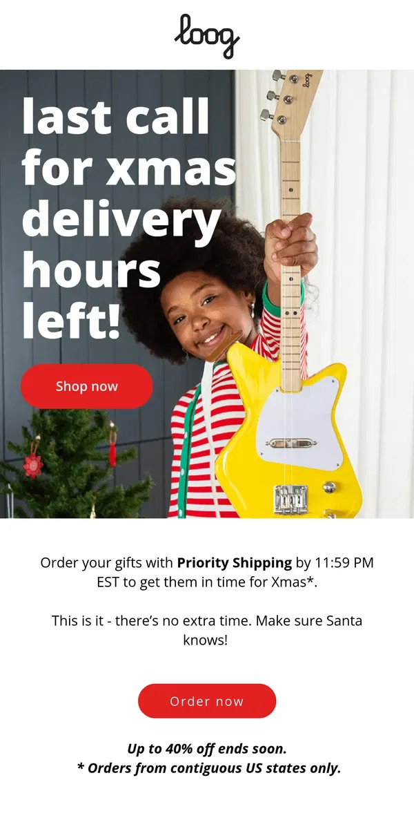 Email from Loog Guitars. 🚨🎅 Final hours to get your gifts in time for Xmas