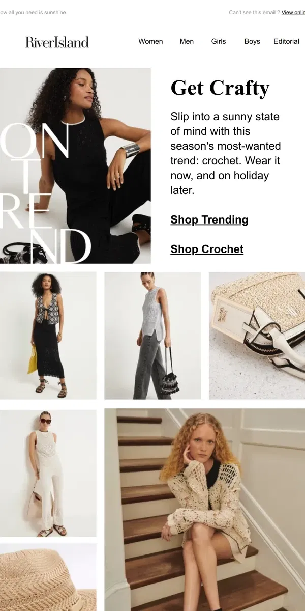 Email from River Island. Trending now: crochet 🌞​