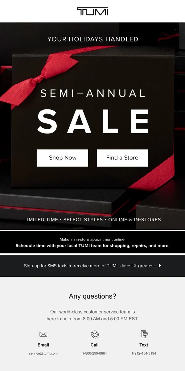 Email from Tumi. Your Gift Destination Is on Sale