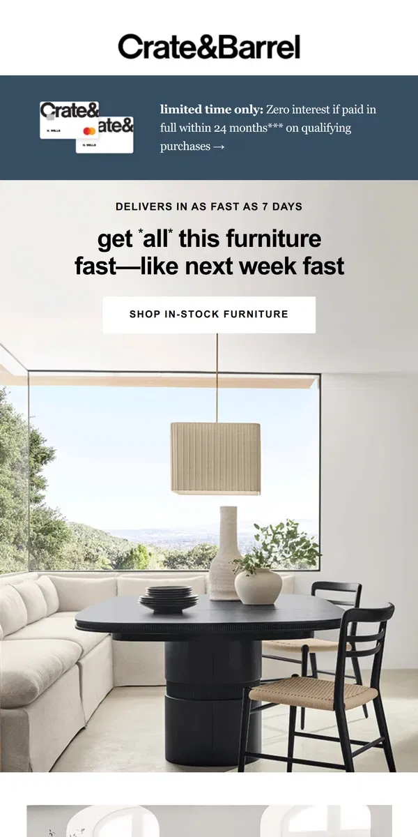 Email from Crate & Barrel. This furniture could be in your house by next week →