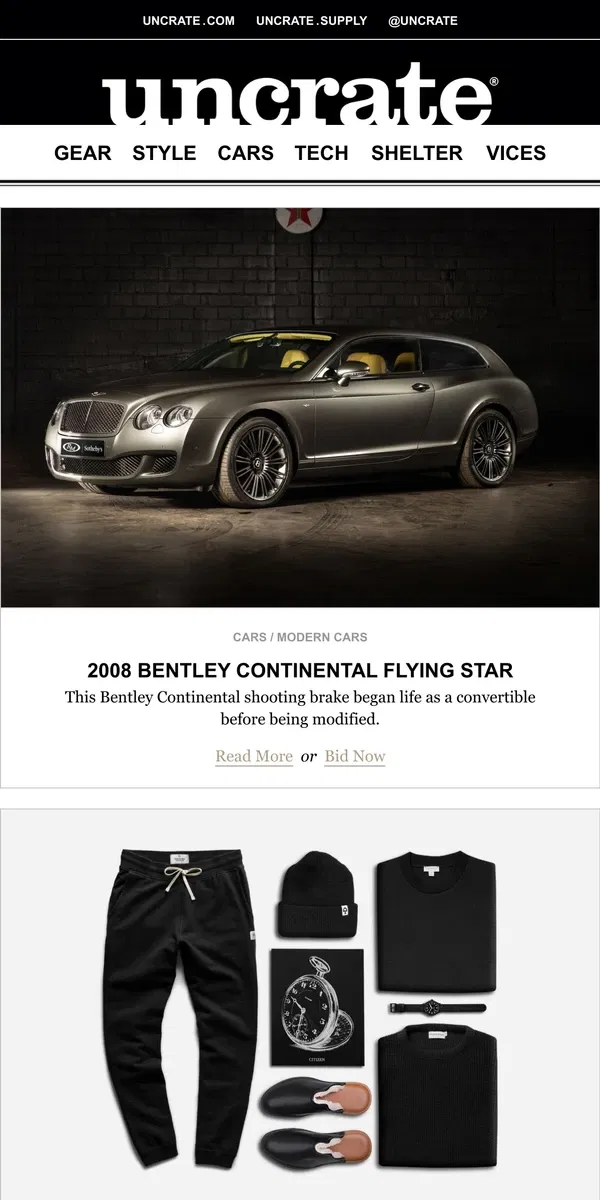 Email from Uncrate. 2008 Bentley Continental Flying Star & more